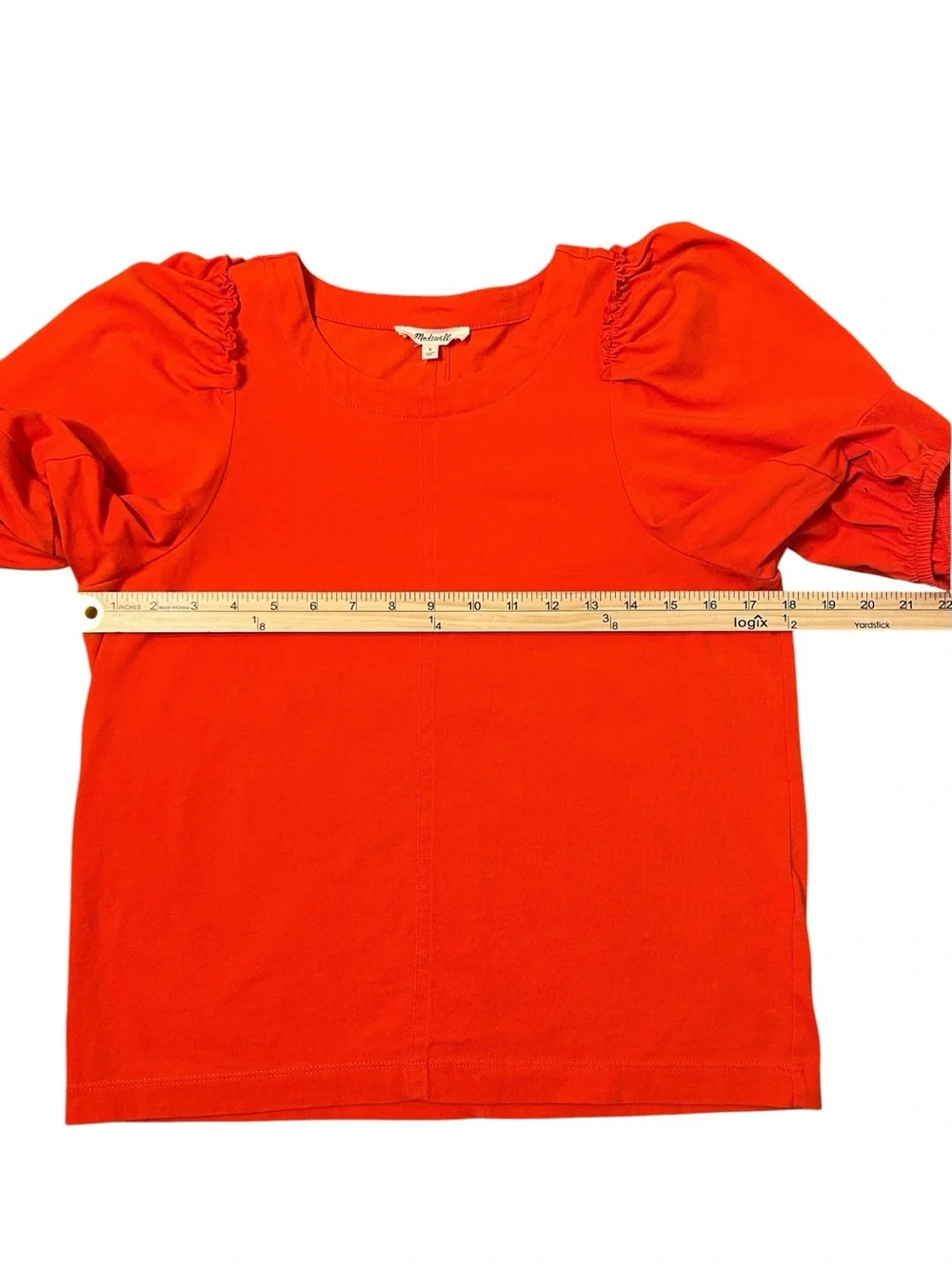 Madewell Puff Sleeve Tee Bright Flame Orange Top Size S 100% Cotton Jersey